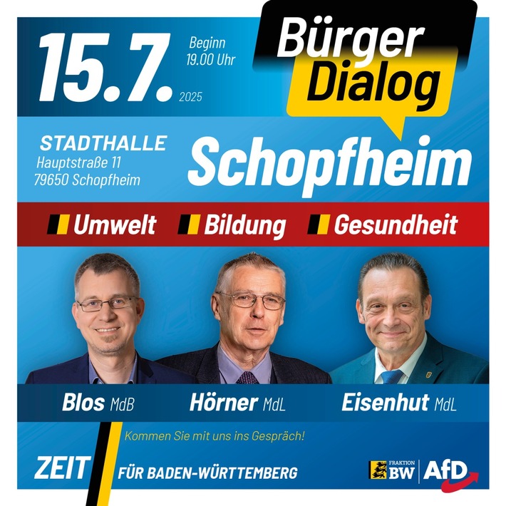 Einladung zum Bürgerdialog der AfD-Landtagsfraktion in Schopfheim