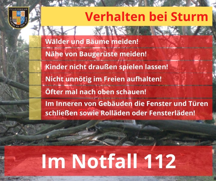 FW-MH: Sturmtief &quot;Eugen&quot; zieht über Mülheim