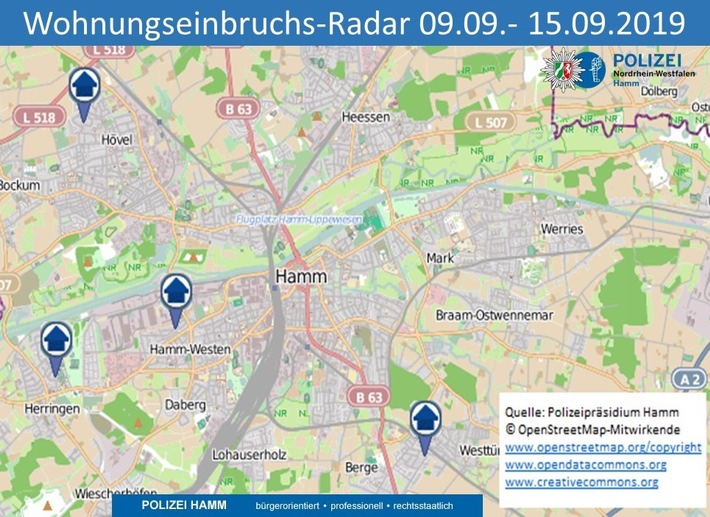 POL-HAM: Wohnungseinbruchs-Radar Hamm 09.09. - 15.09.2019