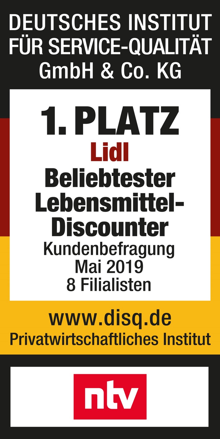 Lidl ist beliebtester Lebensmittel-Discounter / Kunden wählen Lidl bei Umfrage des Deutschen Instituts für Service-Qualität auf den ersten Platz