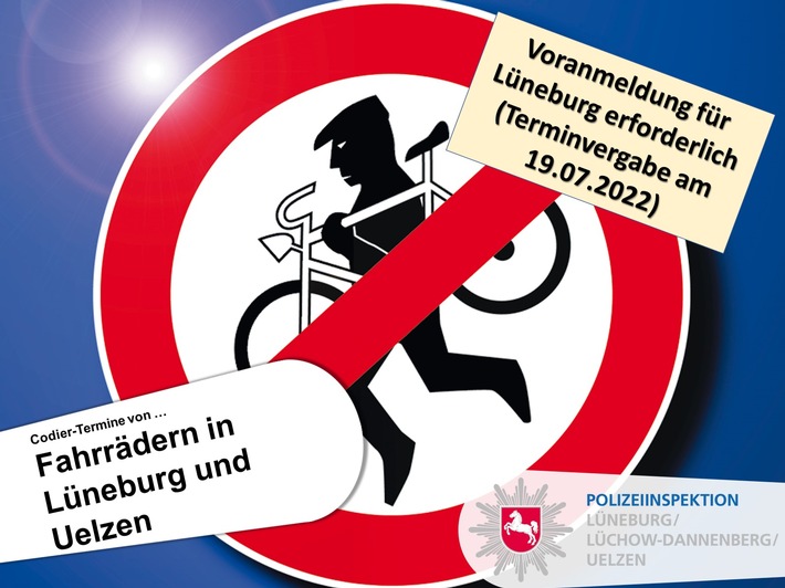 POL-LG: ++ ... die nächsten Codier-Termine in Lüneburg und Uelzen: Fahrräder vor Diebstahl schützen ++ Hinweis: Termin in Lüneburg mit Voranmeldung ++