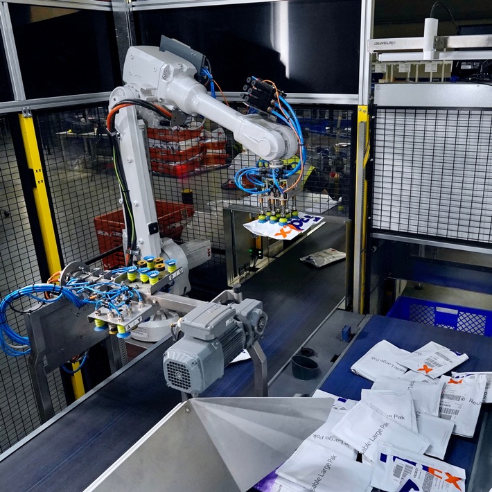 FedEx optimiert operative Prozesse am Luftfrachtstandort in Köln mit KI-gesteuertem Sortierroboter / Sortierroboter ist der erste seiner Art im europäischen FedEx Netzwerk