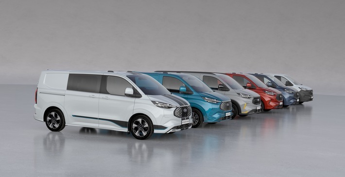 Die Ford Pro-Produktpalette wird auf der IAA Transportation vom vollelektrischen E-Transit Custom angeführt (Halle 13). Mit seiner Batterie-Technologie der nächsten Generation, die eine WLTP-Reichweite von bis zu 380 Kilometern und 125 kW-Schnell-Laden ermöglicht, stellt das leichte Nutzfahrzeug ein attraktives Angebot für unterschiedliche Kundengruppen dar. Zum künftig umfassendsten Transit Custom-Angebot aller Zeiten zählt auch eine neue Plug-in-Hybrid (PHEV)-Modellvariante. Der Antriebsstrang verbindet den Reichweitenvorteil und die Flexibilität eines konventionellen Benziners mit der hohen Energie-Effizienz und der Laufkultur eines Elektromotors. Rein elektrisch, und damit lokal emissionsfrei, kann der Transit Custom PHEV voraussichtlich bis zu 57 Kilometer fahren. Außerdem wird der neue Transit Custom mit Dieselmotor bestellbar sein. Es sind vier Leistungsstufen der neuesten Ford EcoBlue-2,0-Liter-Dieselmotoren-Generation verfügbar: 81 kW (110 PS), 100 kW (136 PS), 110 kW (150 PS) und 125 kW (170 PS). / Weiterer Text über ots und www.presseportal.de/nr/6955 / Die Verwendung dieses Bildes ist für redaktionelle Zwecke unter Beachtung ggf. genannter Nutzungsbedingungen honorarfrei. Veröffentlichung bitte mit Bildrechte-Hinweis.