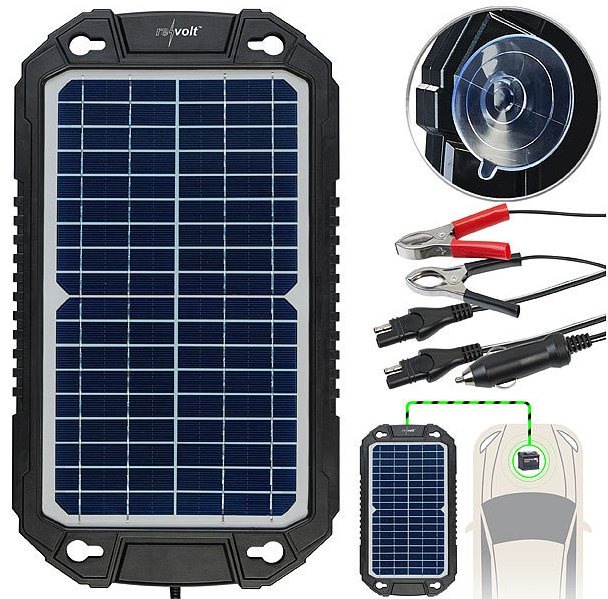 revolt Solar-Ladegerät für Auto-Batterien, Pkw, Wohnmobil, 12 Volt, 10 Watt: Bewahrt die Ladespannung der Batterie
