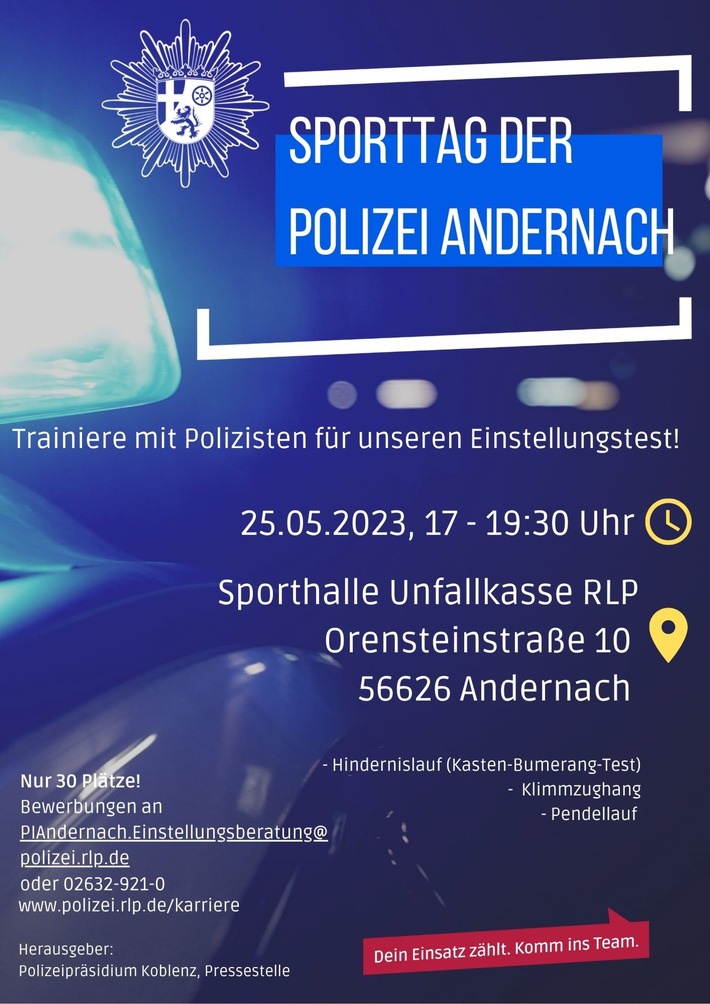 POL-PPKO: Sporttag der Polizei Andernach - trainiere mit uns für unseren Einstellungstest!