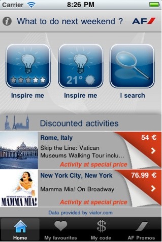 Air France réalise le 3 en 1 avec son application iPhone: activités touristiques, météo à 15 jours et discounts sur les vols