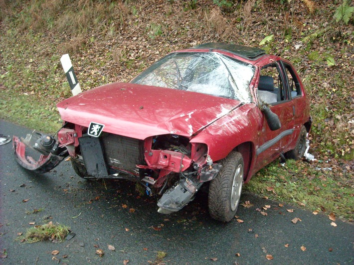 POL-HOL: Kreisstraße 50 zwischen Holzminden und Fohlenplacken: Von der Fahrbahn abgekommen und überschlagen - Fahrer leicht verletzt / Fahrzeug Totalschaden -