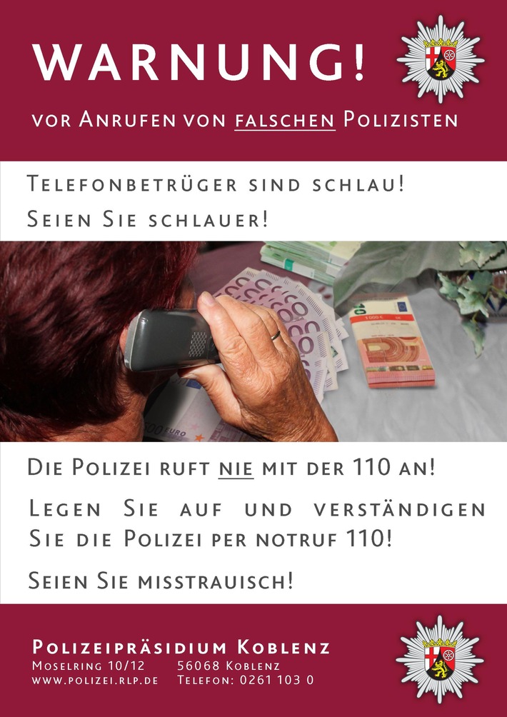 POL-PPKO: Anrufe &quot;falscher&quot; Polizeibeamter - Und sie versuchen es immer wieder...