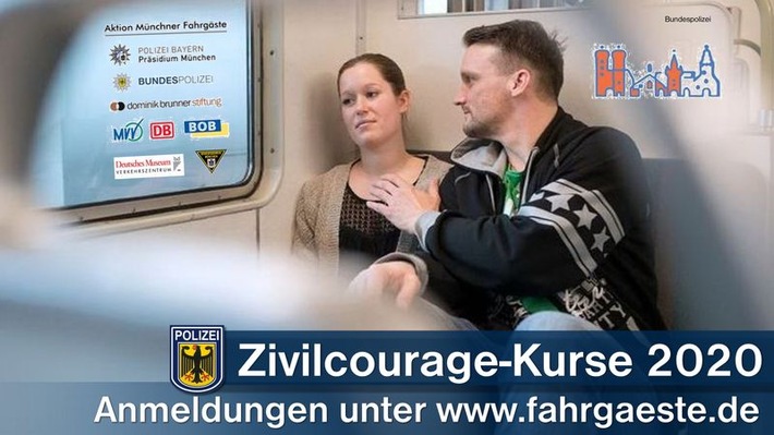 Bundespolizeidirektion München: Aktion Münchner Fahrgäste lädt zum Verhaltenstraining ein Mit Herz und Verstand handeln Notfall? Du hilfst - ich auch!
