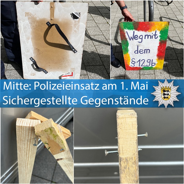 POL-S: Demonstrationsgeschehen am 1. Mai - Polizeieinsatz in der Innenstadt - Auseinandersetzungen während eines Aufzugs