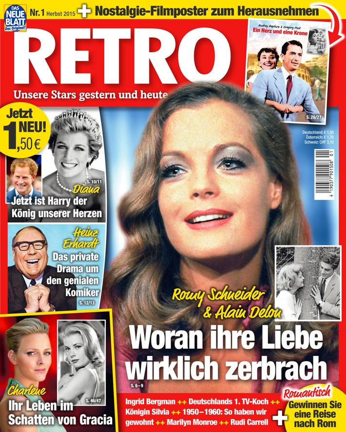 DAS NEUE BLATT launcht neue Sonderheftreihe: "RETRO - Unsere Stars gestern und heute"/ Herzgeschichten und Schicksale der Promis der vergangenen 50 Jahre ab dem 7. Oktober quartalsweise im Handel