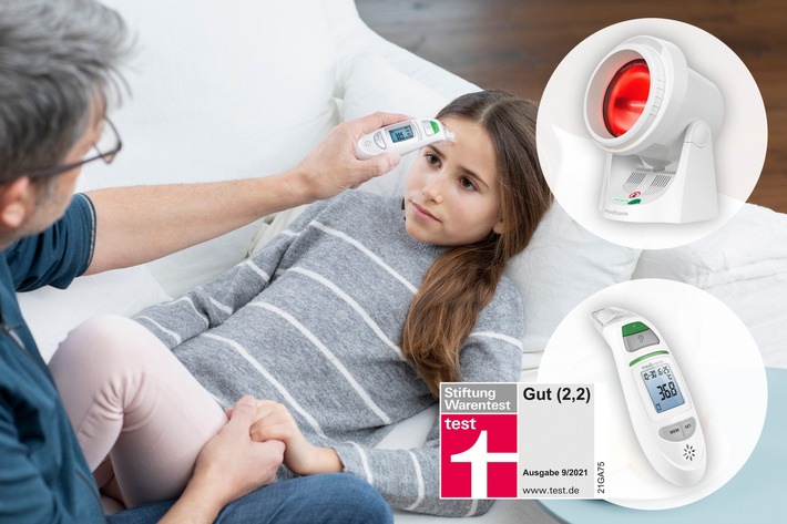 Gesund durch die Erkältungszeit mit den Qualitätsprodukten von medisana: Infrarot-Multifunktions-Thermometer TM 750 und Infrarotlampe IR 850