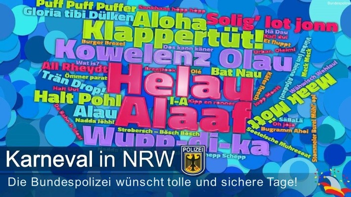 BPOL NRW: Fröhlich, bunt und vor allem sicher durch die jecken Tage Bundespolizei NRW hat gefährliche Gegenstände im Fokus/ Allgemeinverfügung zum Mitführverbot an 17 Bahnhöfen