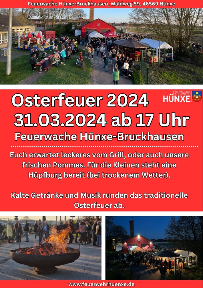 FW Hünxe: Osterfeuer der Einheit Bruckhausen am 31. März 2024