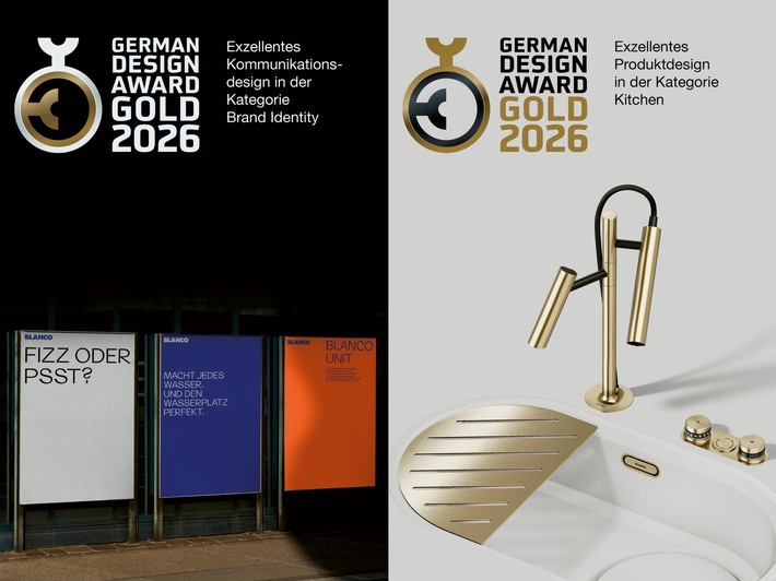 Doppelauszeichnung für BLANCO: German Design Award 2026 in Gold für Produkt- und Markendesign