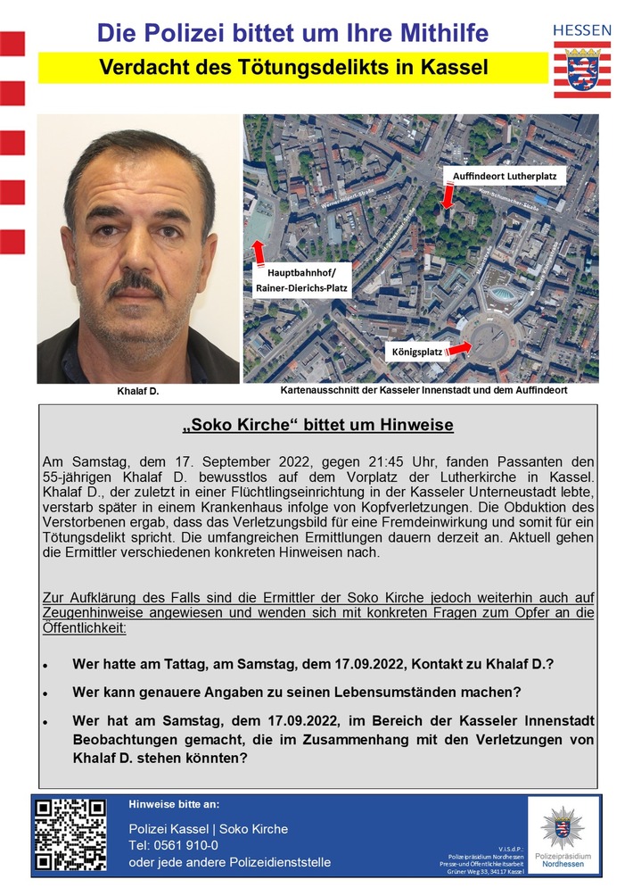 POL-KS: "Soko Kirche" richtet sich mit Foto des Opfers und Fragen an die Öffentlichkeit: Polizei bittet weiterhin um Hinweise