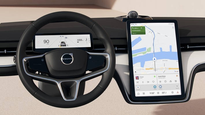 Weniger ist mehr: Alles Wichtige im Blick im neuen Volvo EX90 / Fahrer im Mittelpunkt des vernetzten Cockpits / Kontextbezogene Informationen in Abhängigkeit vom Fahrmodus