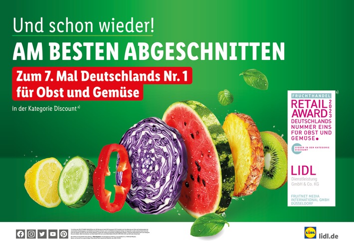 Deutschlands Nr. 1 für Obst und Gemüse: Lidl schneidet zum 7. Mal beim &quot;Fruchthandel Magazin Retail Award&quot; in der Kategorie &quot;Discount&quot; am besten ab