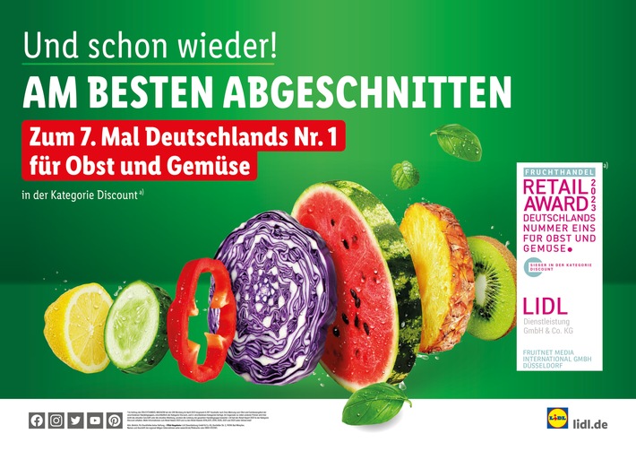 Deutschlands Nr. 1 für Obst und Gemüse: Lidl schneidet zum 7. Mal beim "Fruchthandel Magazin Retail Award" in der Kategorie "Discount" am besten ab