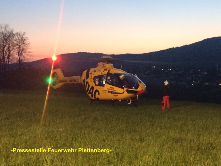 FW-PL: OT-Holthausen. Mountainbikefahrer im Wald schwer gestürzt. Rettungshubschrauber im Einsatz