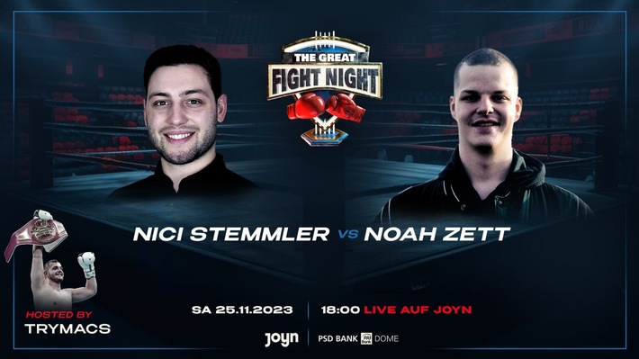 Boxer Zuwachs für das größte Box-Spektakel Deutschlands: Nicolas Stemmler vs. Noah Zett kämpfen bei "The Great Fight Night" am 25. November 2023 live auf Joyn