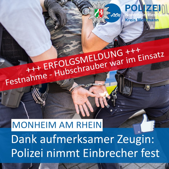 POL-ME: Polizei fasst Einbrecher auf frischer Tat - Monheim am Rhein - 2301022