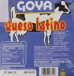 Der spanische Markenlieferant GOYA EUROPA S.L.U informiert über einen Warenrückruf seines Markenartikels &quot;GOYA Queso latino, 325 g&quot;