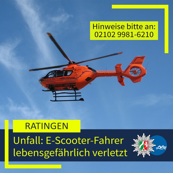 POL-ME: Sturz mit E-Scooter - Ratinger lebensgefährlich verletzt: Polizei ermittelt und bittet um Hinweise - 2507078