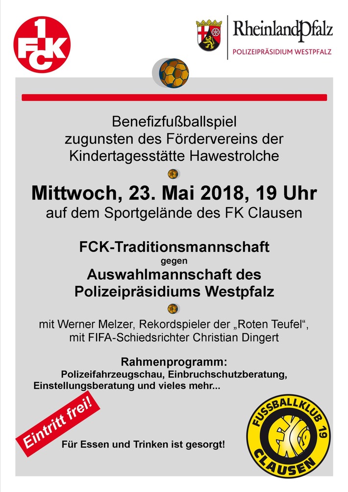 POL-PDPS: Jubiläumsspiel: Polizisten kicken gegen FCK-Oldies