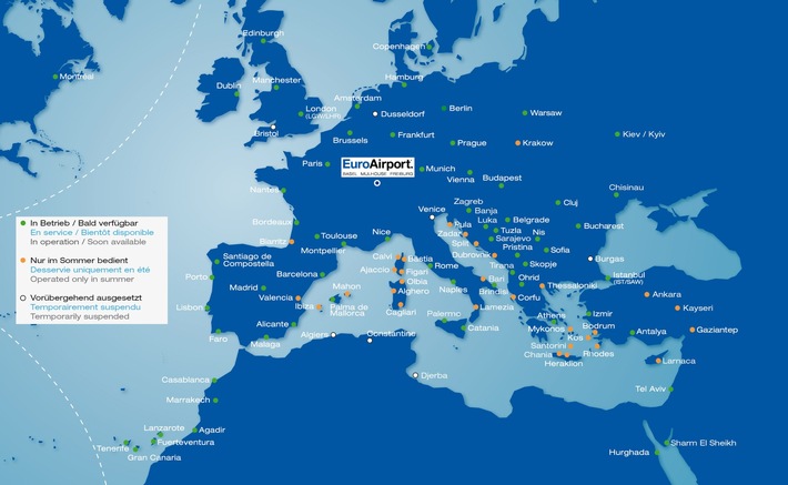 EuroAirport: 70 destinations on the winter 2021/2022 flight schedule