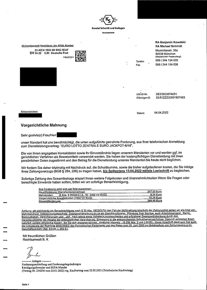 POL-LDK: Polizei warnt vor "Vorgerichtliche Mahnung" einer Münchener Anwaltskanzlei - Betrüger wollen Kasse machen!