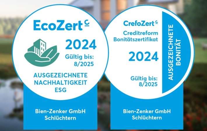 CrefoZert & EcoZert für Bien-Zenker / Weiterer Text über ots und www.presseportal.de/nr/15185 / Die Verwendung dieses Bildes für redaktionelle Zwecke ist unter Beachtung aller mitgeteilten Nutzungsbedingungen zulässig und dann auch honorarfrei. Veröffentlichung ausschließlich mit Bildrechte-Hinweis.