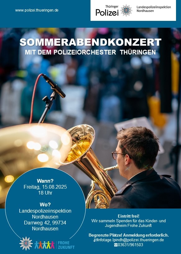 LPI-NDH: Einladung zum Sommerabendkonzert mit dem Polizeiorchester Thüringen
