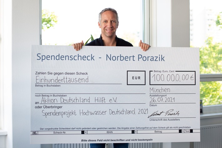 Fonds Finanz Geschäftsführer Norbert Porazik engagiert sich mit 100.000 Euro Spende für Opfer der Flut-Katastrophe