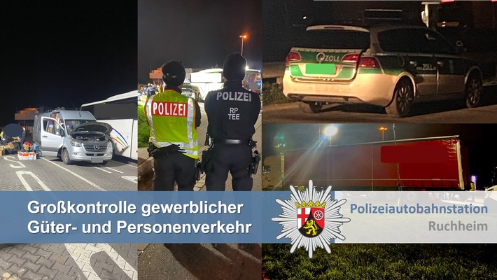 POL-PDNW: Polizeiautobahnstation Ruchheim - Zentrale Verkehrsdienste Großkontrolle des gewerblichen grenzüberschreitenden Personen- und Güterverkehrs auf der Tank- und Rastanlage Dannstadt Ost
