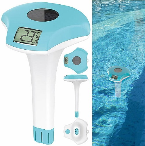 Konstante Temperatur-Messung in Teich & Pool - völlig autark dank Solar: infactory Digitales Solar-Teich- & Poolthermometer PT-160, Akku, Solarpanel, LCD, IPX8