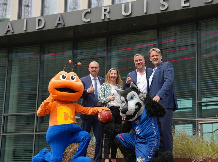 AIDA Pressemeldung: Erstklassig: AIDA gratuliert ROSTOCK SEAWOLVES! AIDA Cruises ist Platinsponsor für Saison 2024/2025 // Erstes Basketball Camp an Bord geplant