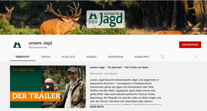 unsere Jagd jetzt auf YouTube