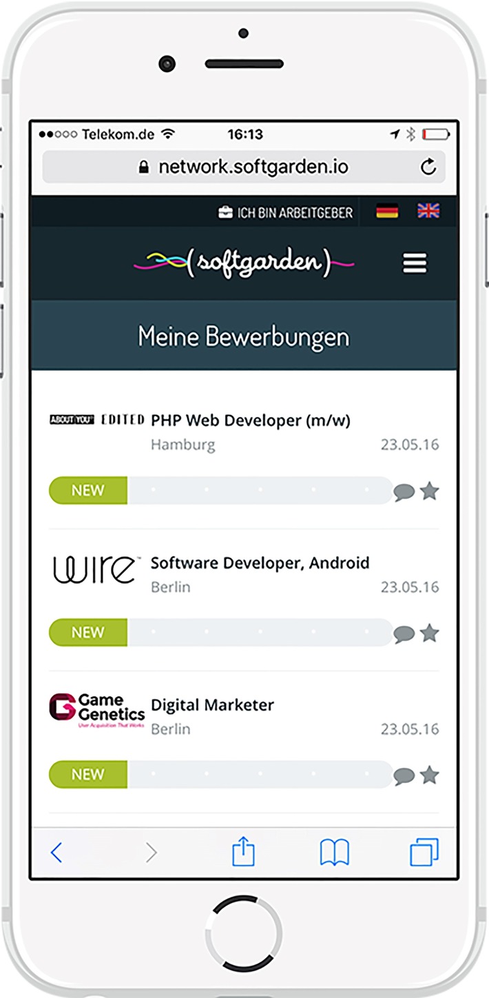 Bewerbungsmanagement für Bewerber / Mit softgarden können Bewerber jederzeit den Status ihrer Bewerbung einsehen