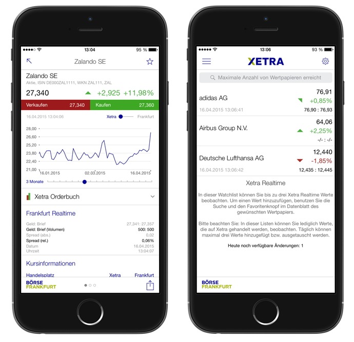 &quot;Börse Frankfurt&quot;-App zeigt beste Kauf- und Verkaufspreise auf Xetra für registrierte Nutzer in Echtzeit