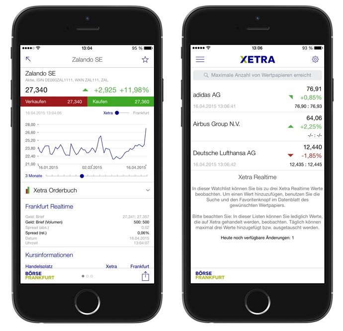 "Börse Frankfurt"-App zeigt beste Kauf- und Verkaufspreise auf Xetra für registrierte Nutzer in Echtzeit