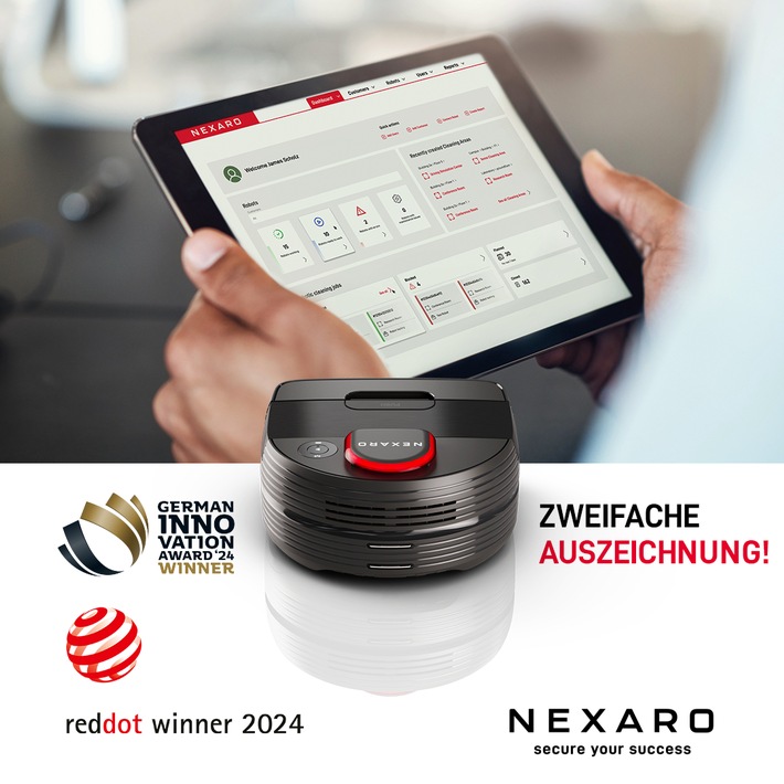 Zweifache Auszeichnung für Nexaro: B2B Saugroboter Nexaro NR 1500 mit Red Dot Design Award und Nexaro HUB mit German Innovation Award prämiert