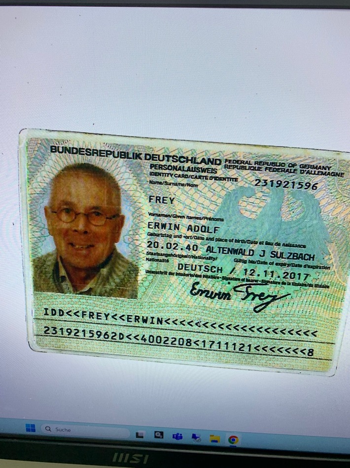 POL-VK: Foto des Vermissten Herrn FREY Erwin