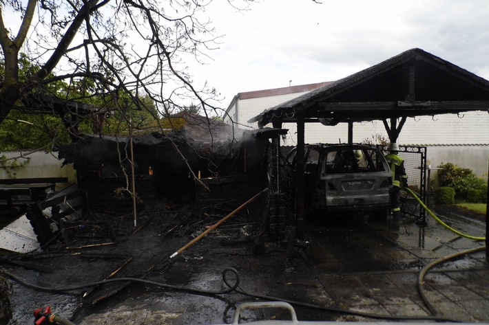POL-PPWP: Brand eines Carports mit Fahrzeug in Landstuhl