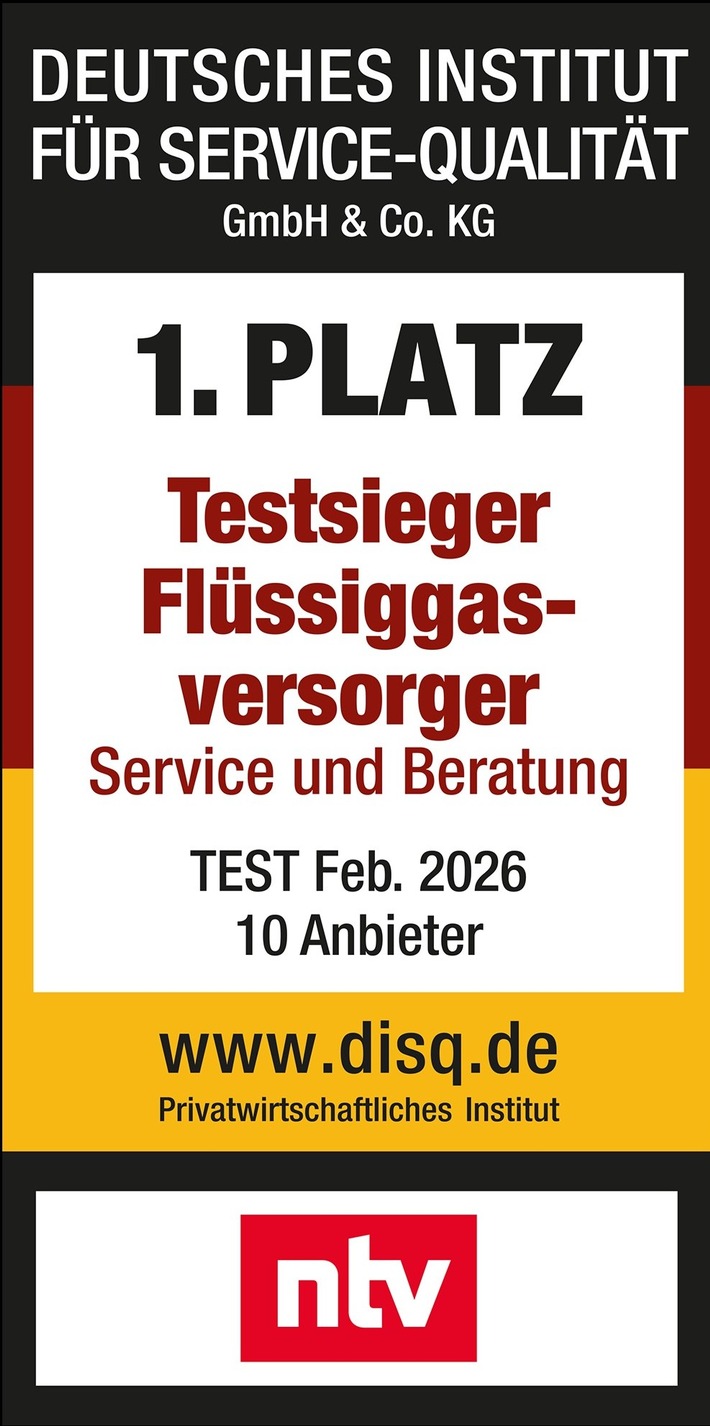 DISQ-Studie: Rheingas auf Platz 1 unter den Flüssiggasversorgern / Bester Online-Service und sehr gute Beratungsleistung ausgezeichnet