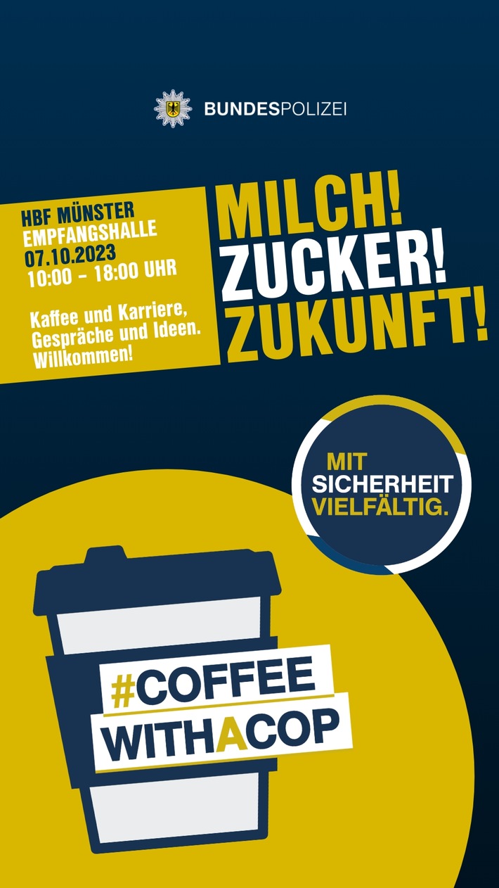 BPOL NRW: "Coffee with a Cop" am Samstag im Hauptbahnhof Münster - Zwanglose Gespräche und Karriereberatung mit der Bundespolizei