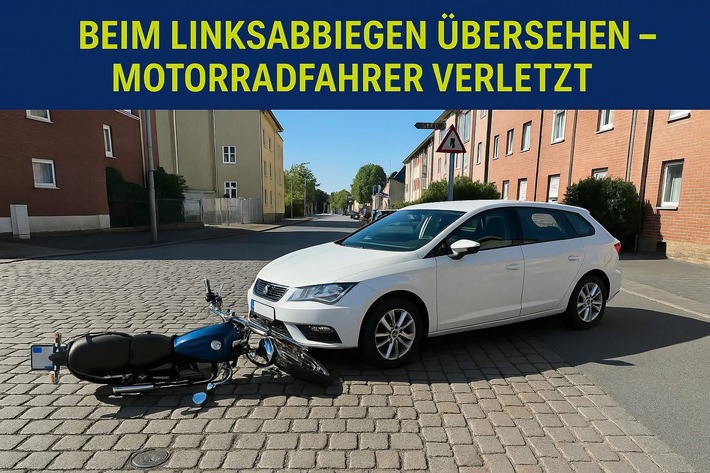 POL-DU: Wanheimerort: Beim Linksabbiegen übersehen - Motorradfahrer verletzt
