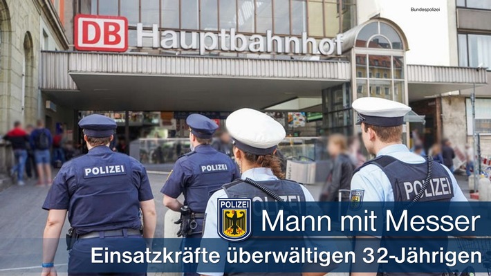 Bundespolizeidirektion München: Mann mit Messer im Hauptbahnhof überwältigt - Beamter leicht verletzt