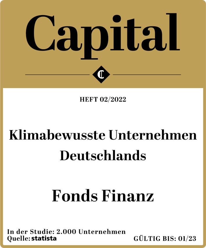 Klimabewusste Unternehmen Deutschlands 2022: Fonds Finanz erhält Auszeichnung von CAPITAL