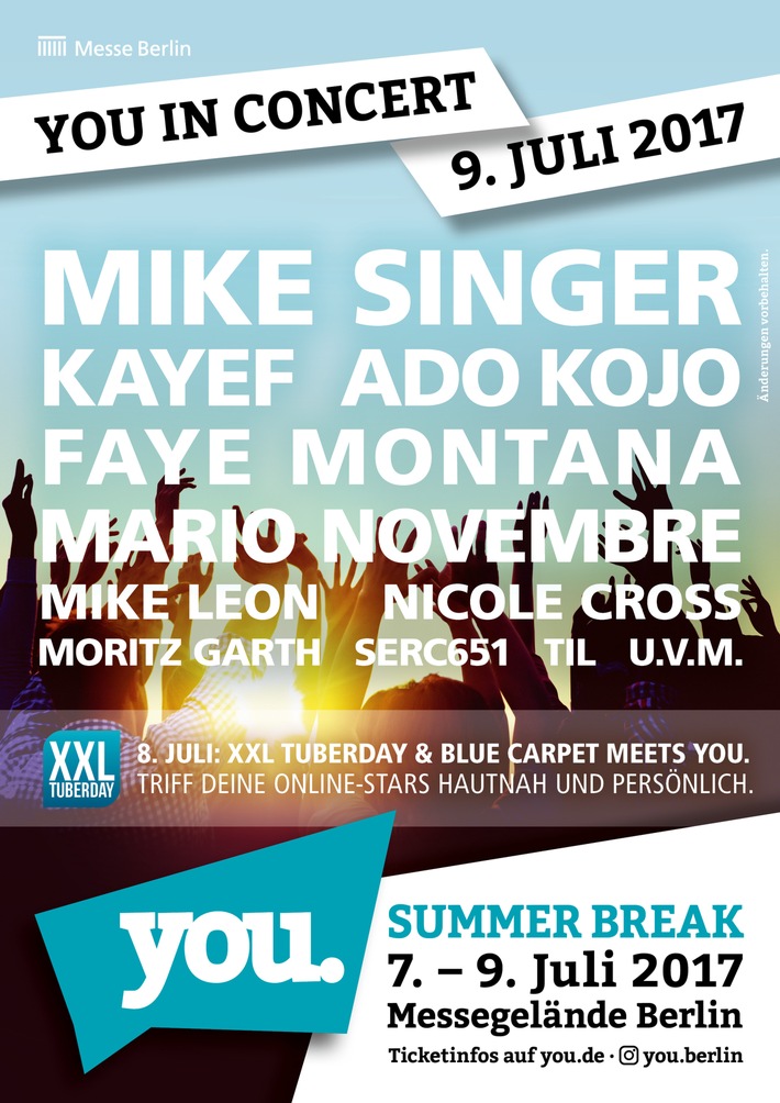 YOU in Concert - Line-Up bestätigt - Headliner: Mike Singer, KAYEF, Ado Kojo, Faye Montana und Mario Novembre